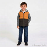 Hooded Puffer Vest Jacket | Black & Cognac