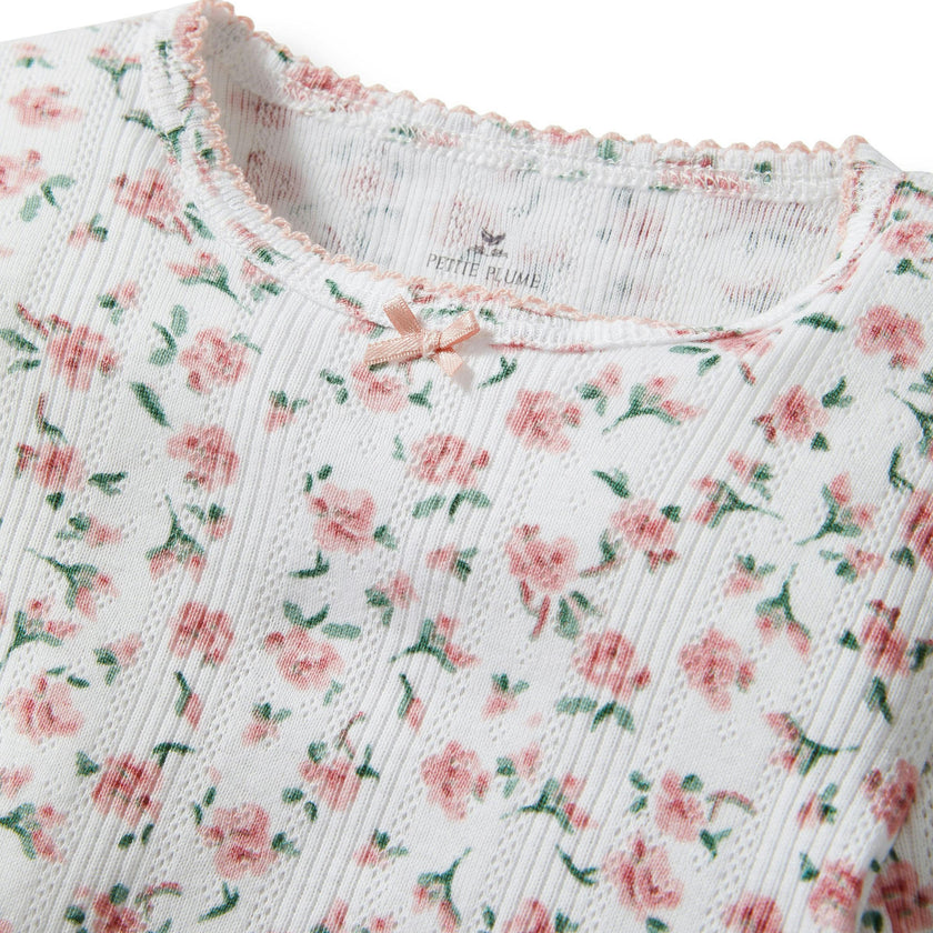 Kid's Pointelle Snug Fit Pajama Set in Pink Floral