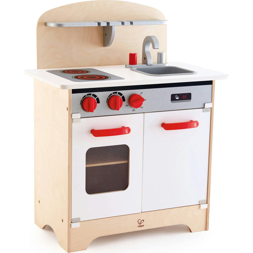 White Fully Equipped Wooden Gourmet Kitchen for Kid's