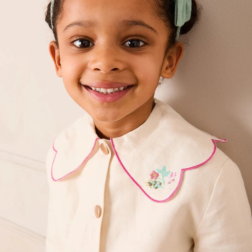 Wildflower Embroidered Statement Collar Jacket in Cream (4-12yrs)