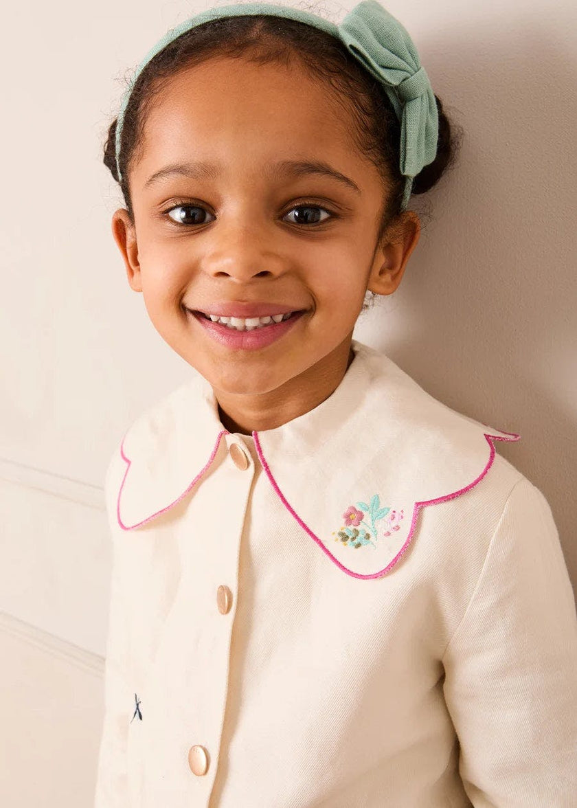 Wildflower Embroidered Statement Collar Jacket in Cream (4-12yrs)