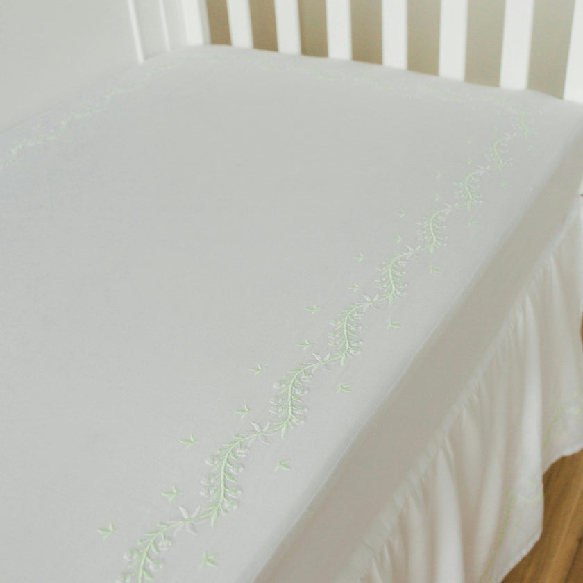 Embroidered Crib Sheet - Meadow