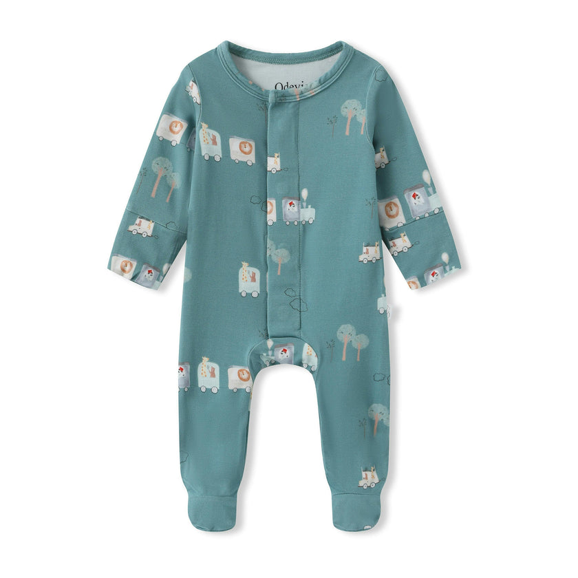 Bamboo Magnetic Footie Pajama - Le Petit Express Green
