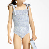girls slate floral tie smocked one piece