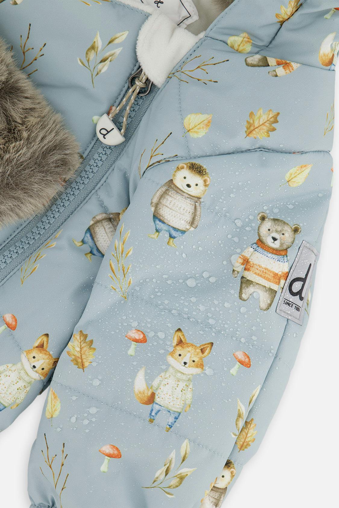 Baby One Piece Snowsuit Adapted For Car Seats Blue Animal Print