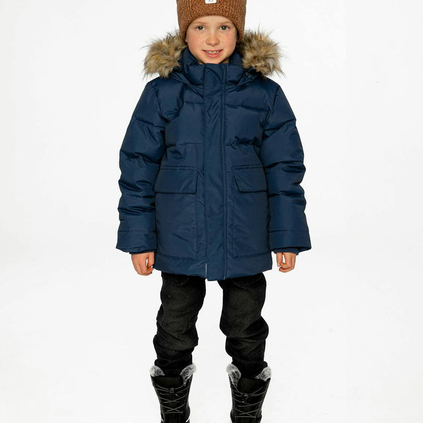 Winter Jacket with Faux-Fur Hood Dark Blue