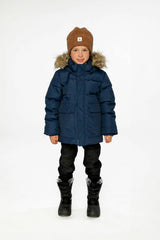 Winter Jacket with Faux-Fur Hood Dark Blue