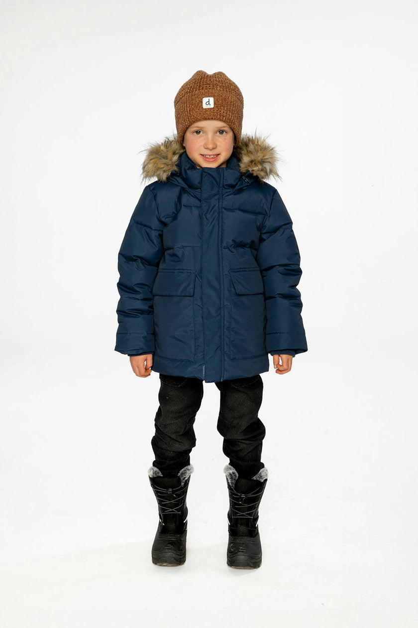 Winter Jacket with Faux-Fur Hood Dark Blue