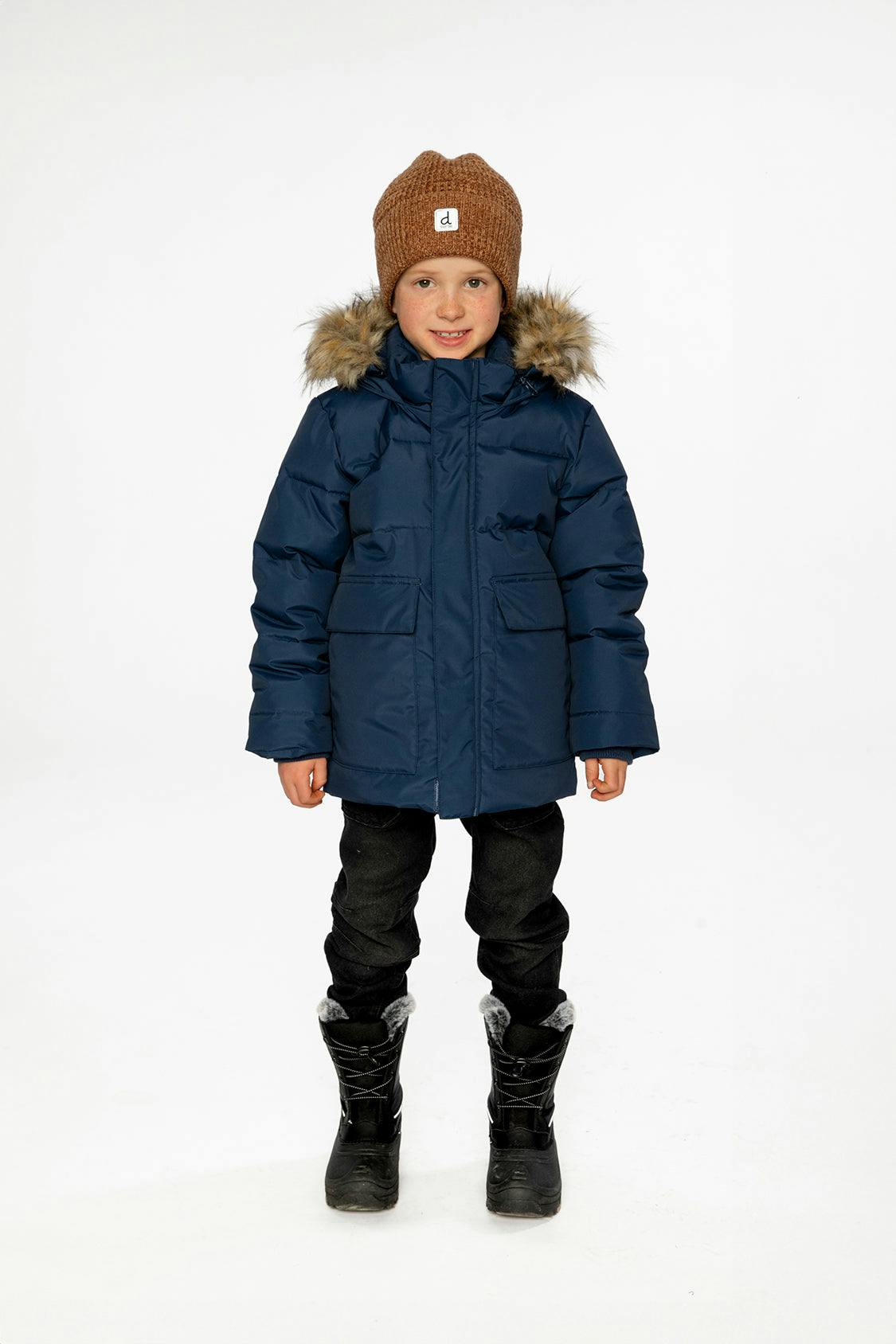 Winter Jacket with Faux-Fur Hood Dark Blue