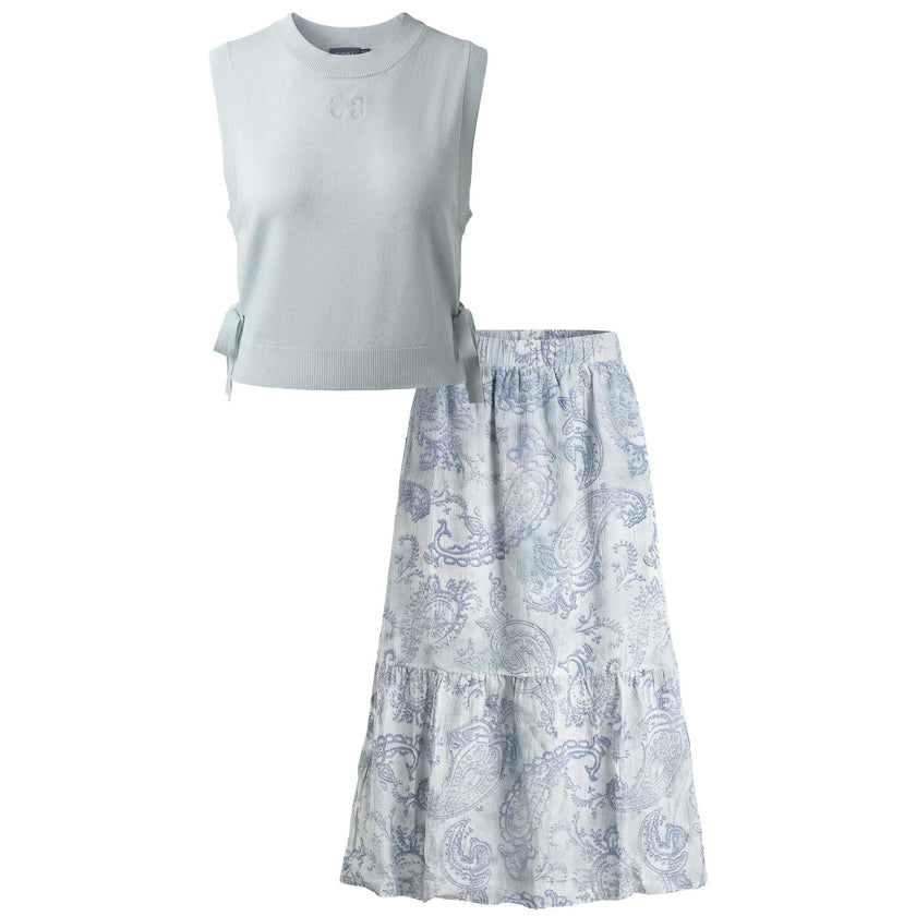 Embroidered Vest and Floral Skirt Set