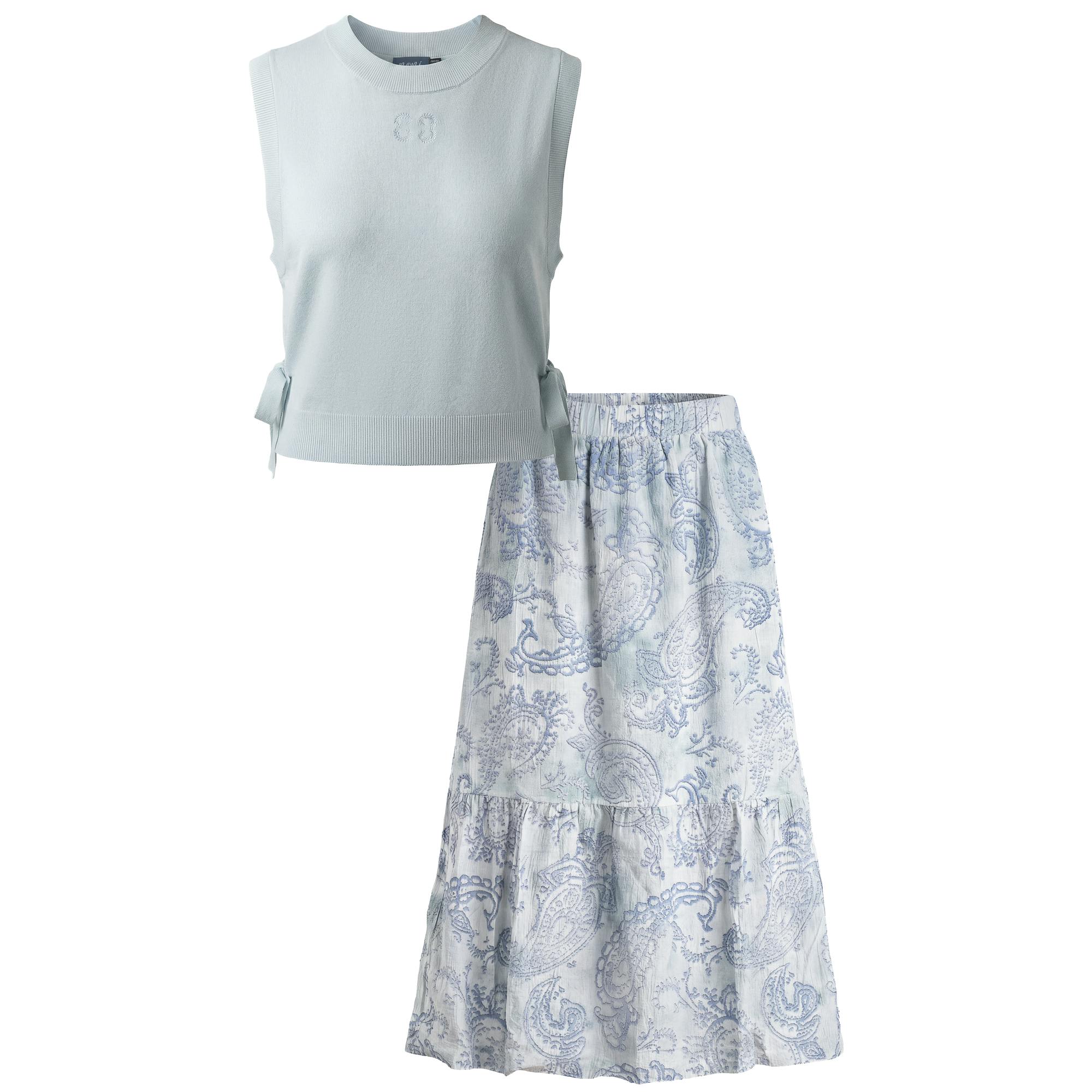 Embroidered Vest and Floral Skirt Set