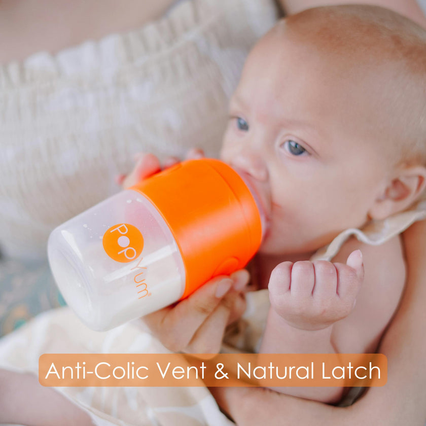 PopYum 9 oz Orange Anti-Colic Formula Making/Mixing/Dispenser Baby Bottle with #2 Medium Flow Nipple