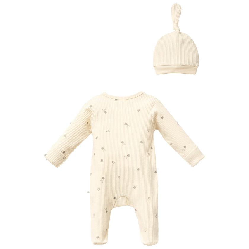 Cream Star Print Babygrow & Hat