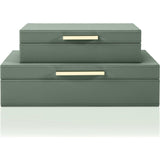 Decorative Storage Boxes with Lids - Set of 2 PU Leather Organizer Bins for Bookshelf Decor - Store Photos, Documents and Memory Box Keepsakes in Style
