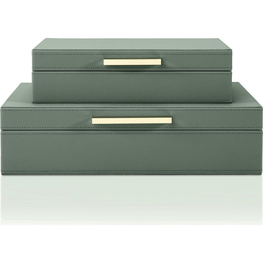 Decorative Storage Boxes with Lids - Set of 2 PU Leather Organizer Bins for Bookshelf Decor - Store Photos, Documents and Memory Box Keepsakes in Style