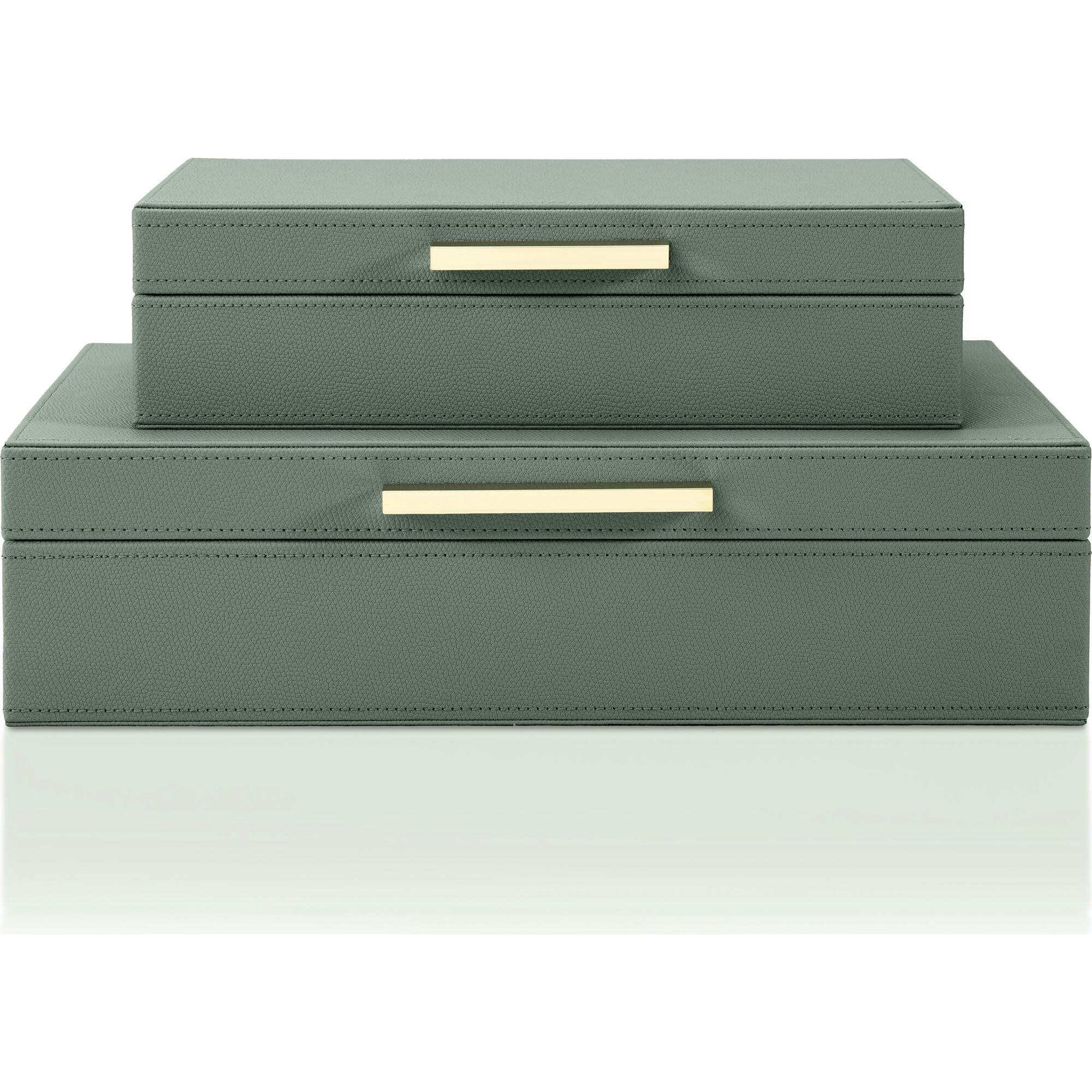 Decorative Storage Boxes with Lids - Set of 2 PU Leather Organizer Bins for Bookshelf Decor - Store Photos, Documents and Memory Box Keepsakes in Style