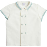 Linen Boys Celebration Shirt White with Teal Piping (3-10yrs)