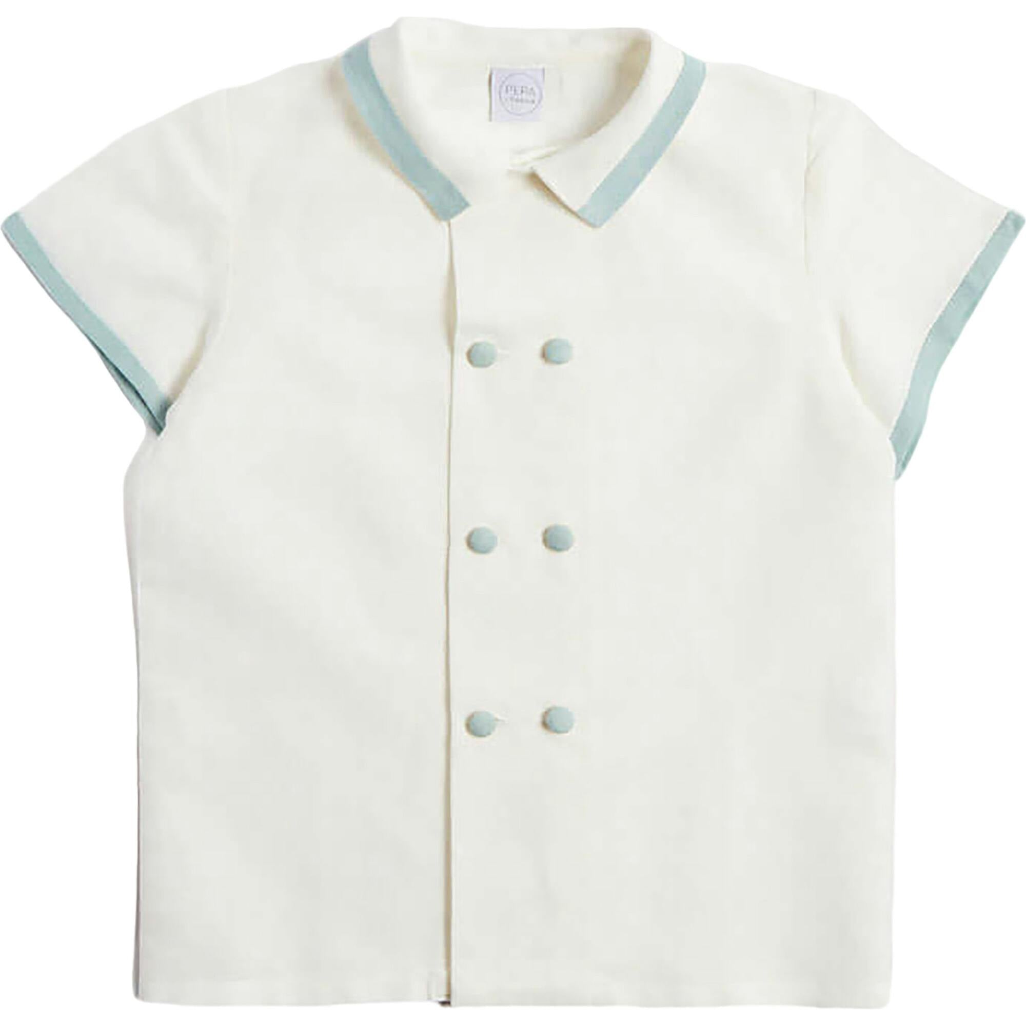 Linen Boys Celebration Shirt White with Teal Piping (3-10yrs)