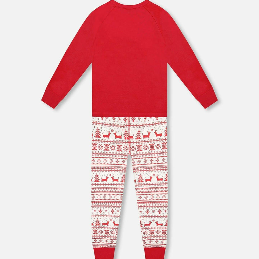 Organic Cotton Two-Piece Pajama Set Red and White Fairisle