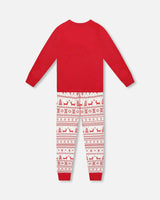 Organic Cotton Two-Piece Pajama Set Red and White Fairisle