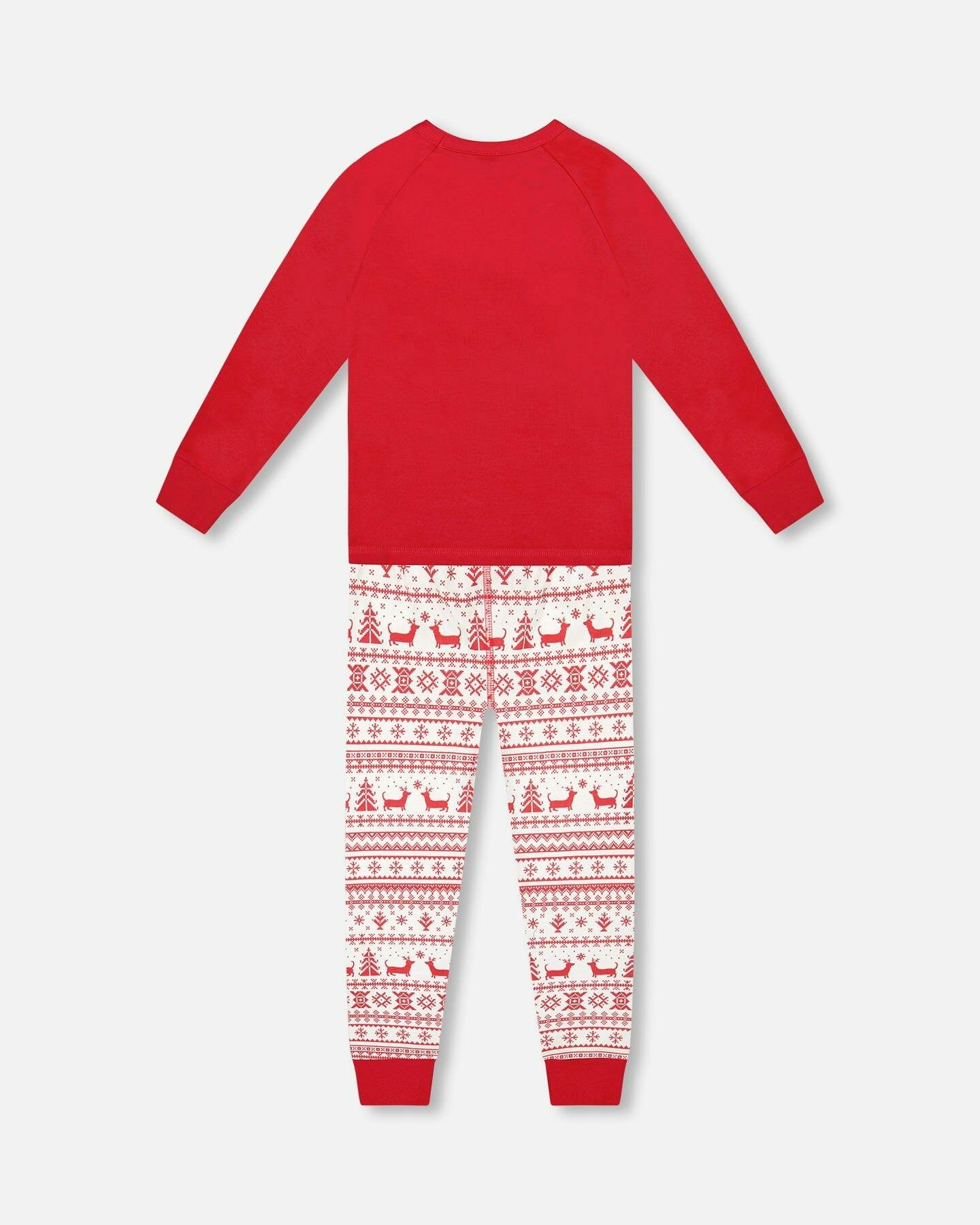 Organic Cotton Two-Piece Pajama Set Red and White Fairisle