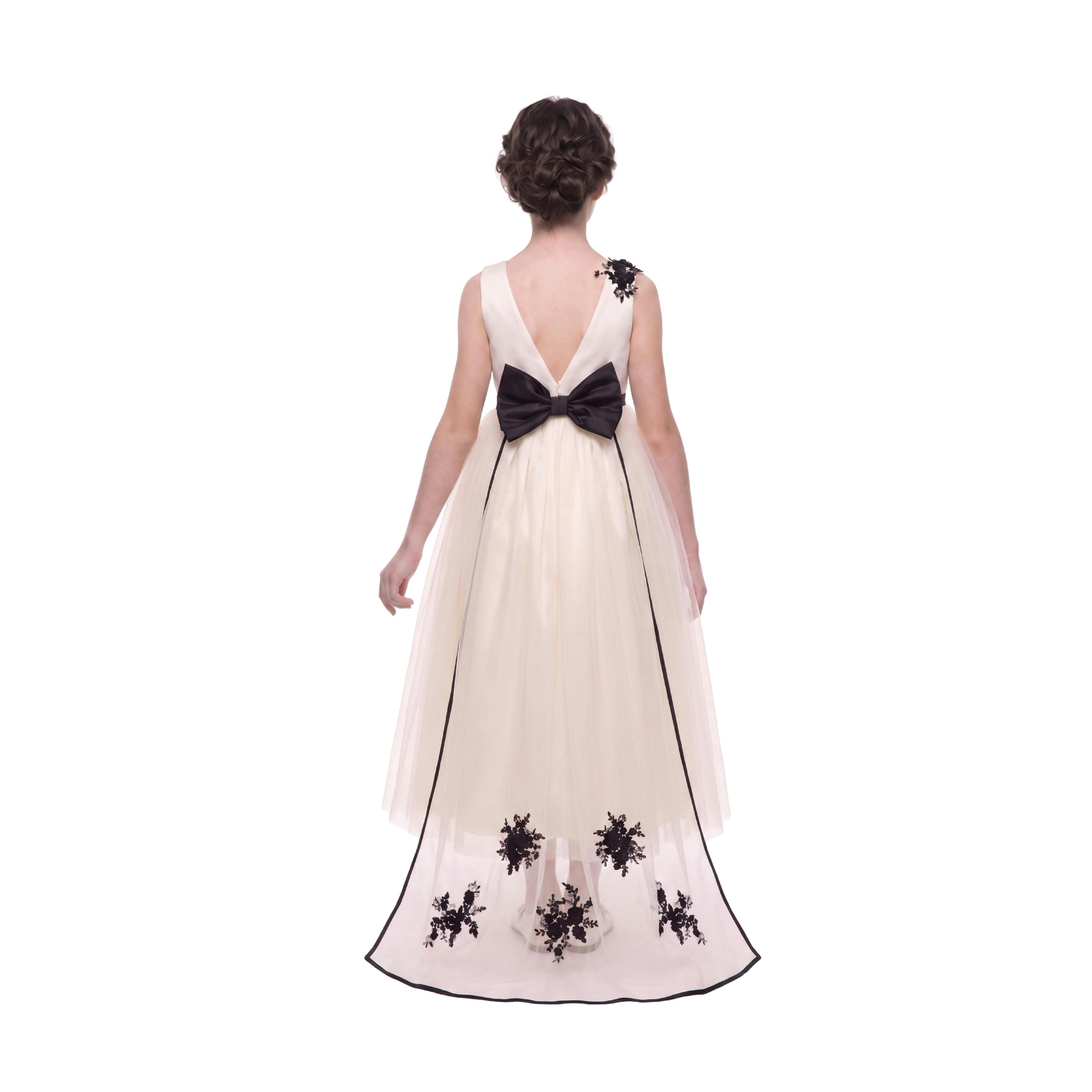 Ivory Rosienne Tulle Overlay Floral Appliqué Dress