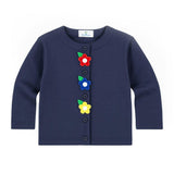 Navy Knit Cardigan With Flowers