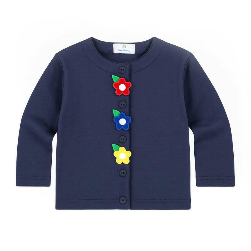 Navy Knit Cardigan With Flowers