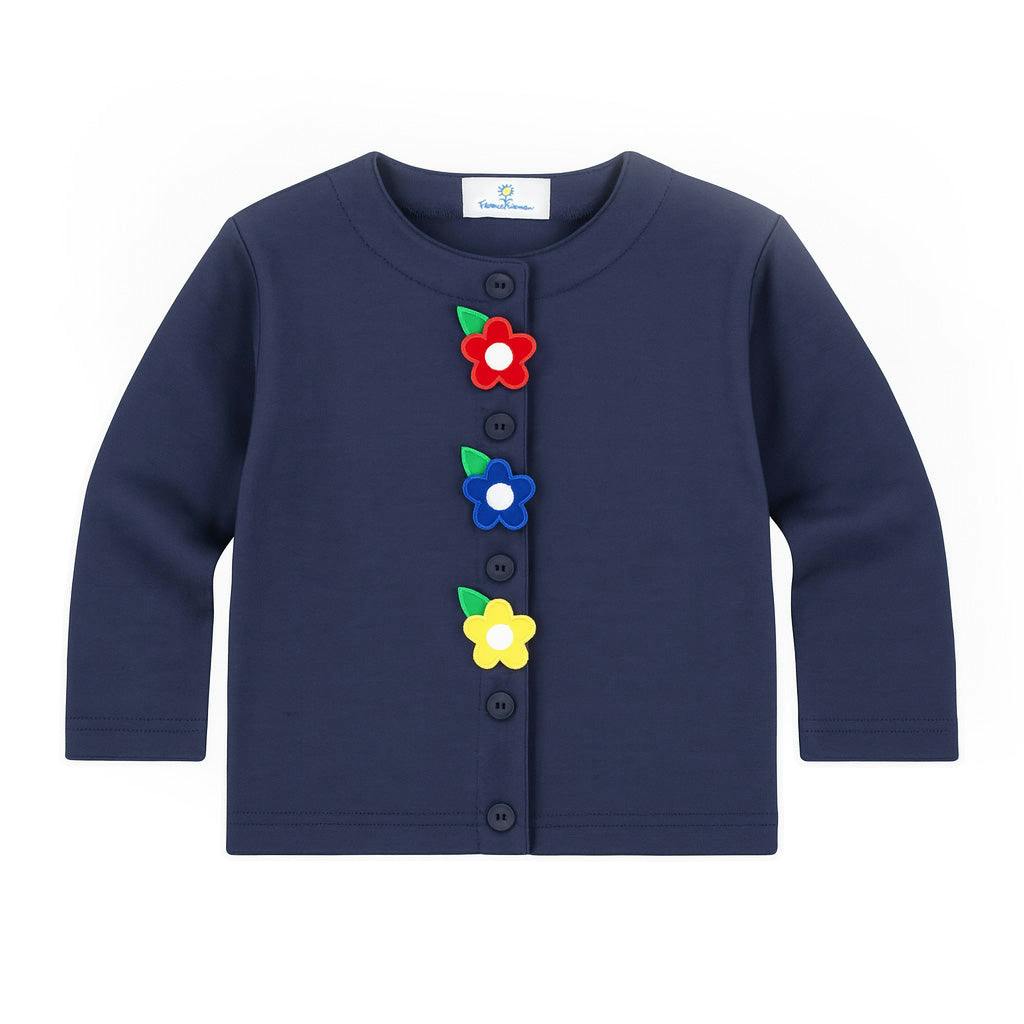 Navy Knit Cardigan With Flowers