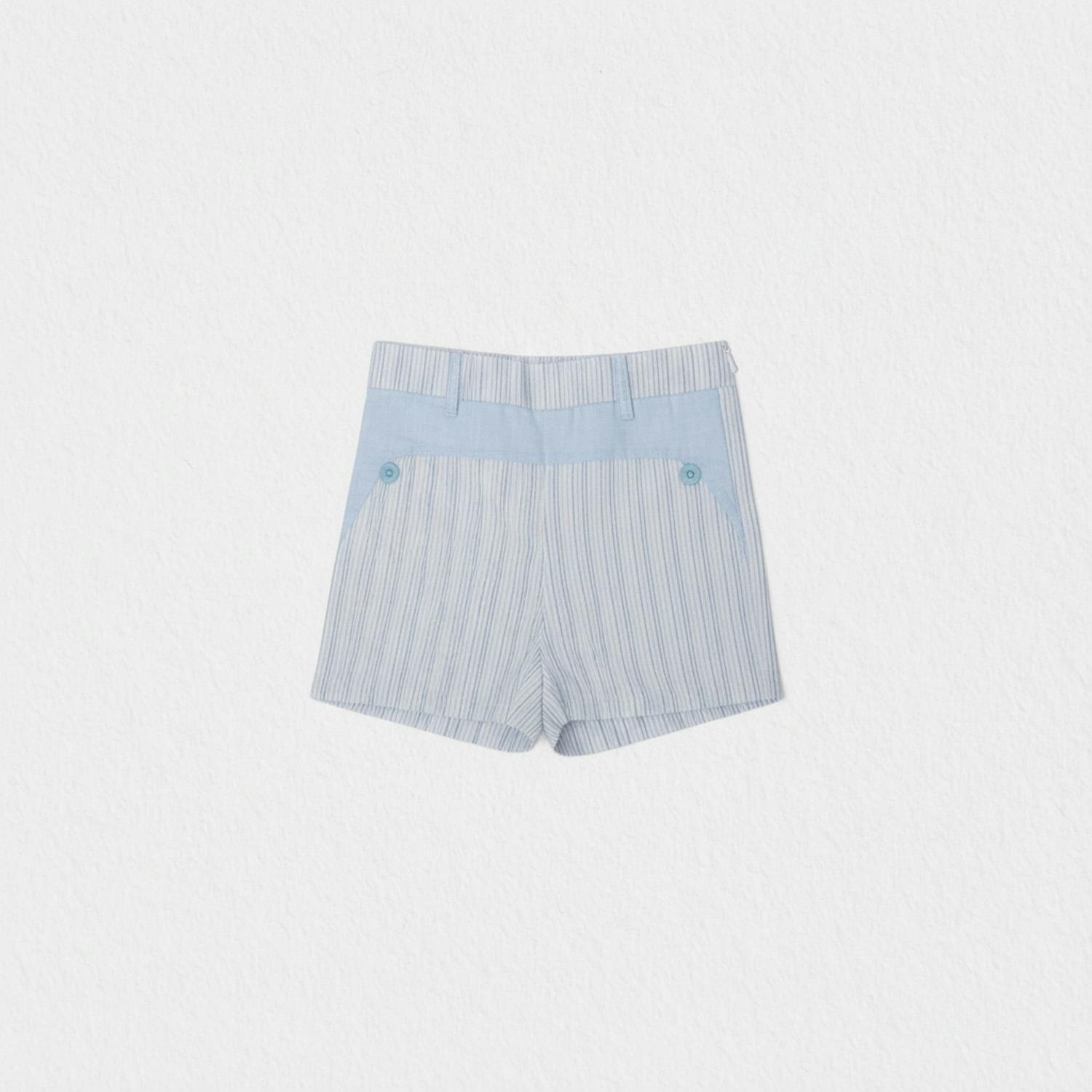 Denis Baby Shorts Linen, Blue Stripe