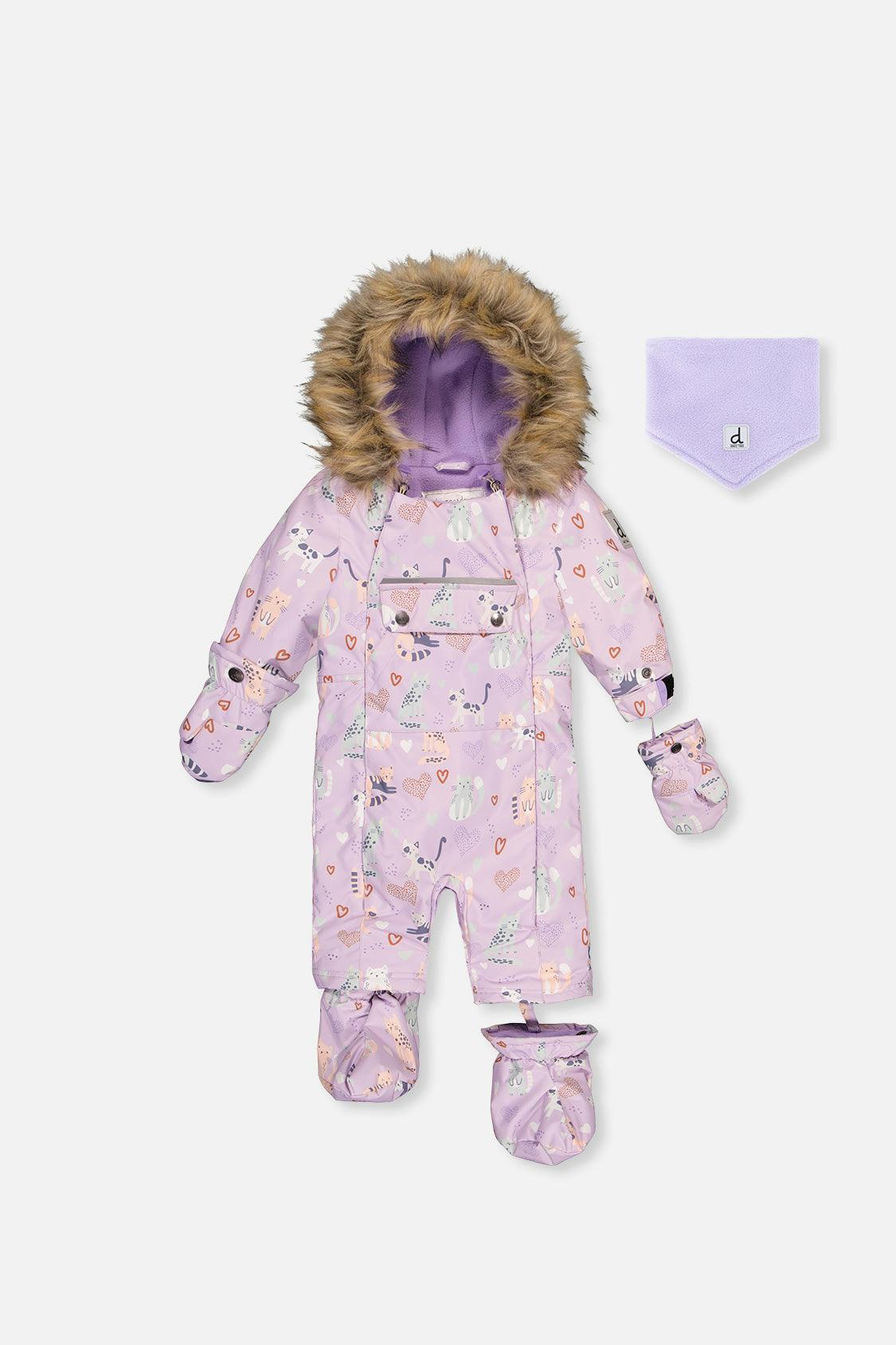 Baby One Piece Snowsuit Adapted For Car Seats Purple Cat Print