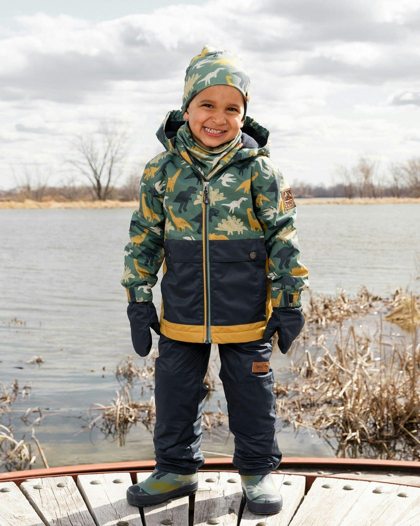 Stretch Jersey Beanie Green Dinosaur Print