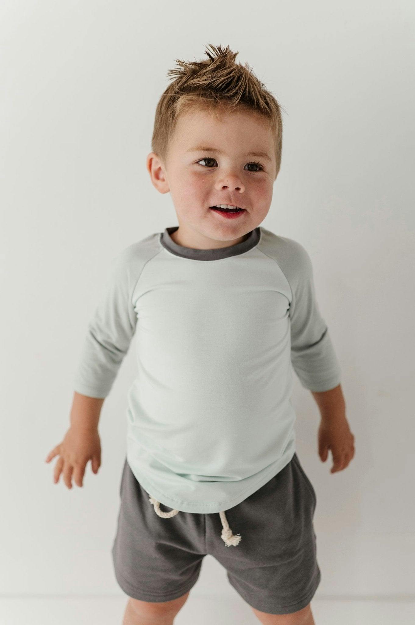 Girls 3/4 Sleeve Baseball Tee in Beige