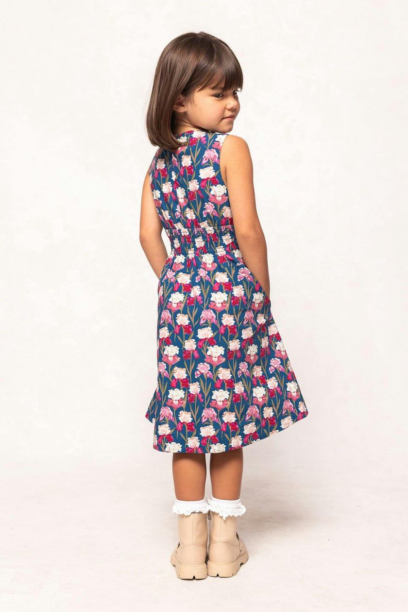 Mini Carly Dress in Navy Pressed Petals