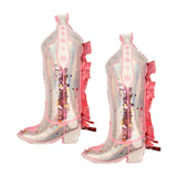 Packed Party Confetti and Fringe Cowboy Boot Mylar Balloons Set of 2 - 21-Inch Pink Boot-Shaped Balloons with Confetti Fill and Shiny Fringe Detailing