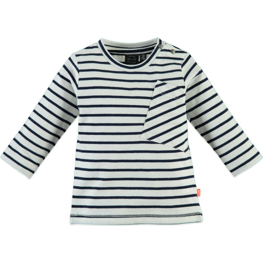 Striped Long Sleeve Enlarged Front Pocket T-Shirt