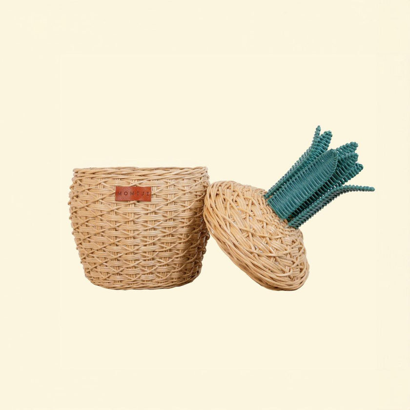 Handcrafted - Pineapple Storage Basket Natural (Small) - Rattan Wicker
