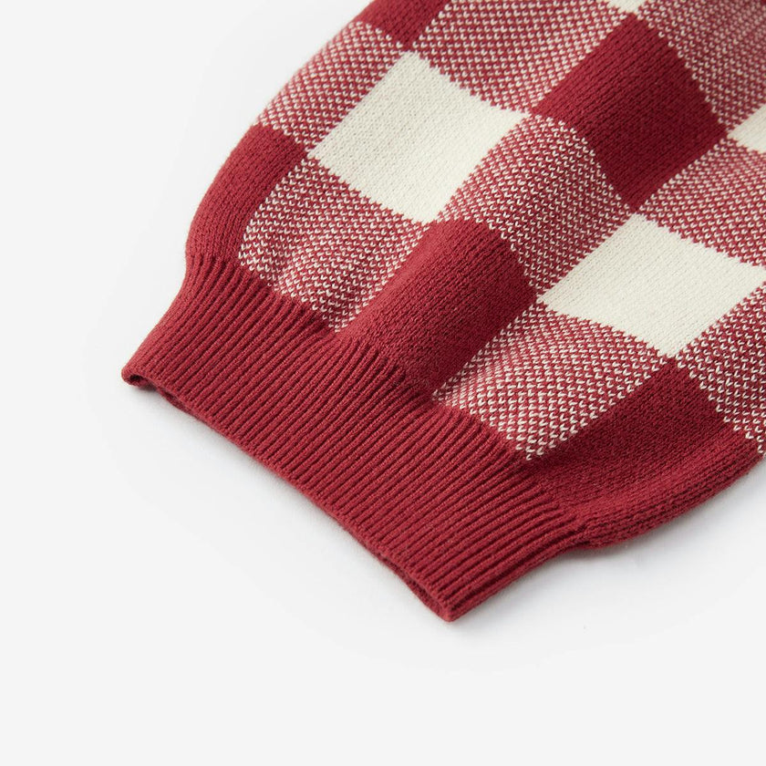 Red Gingham Knit Suspender Pants