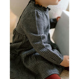 KENDI Neela Flannel Ruffle Neckline Long Sleeve Dress Navy Plaid