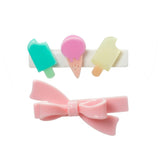 Ice Cream Popsicle Pastel Pink Bow Hair Clips -SUM