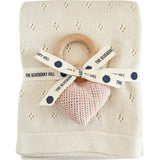 Cream Pique Blanket and Blush Heart Rattle, Set