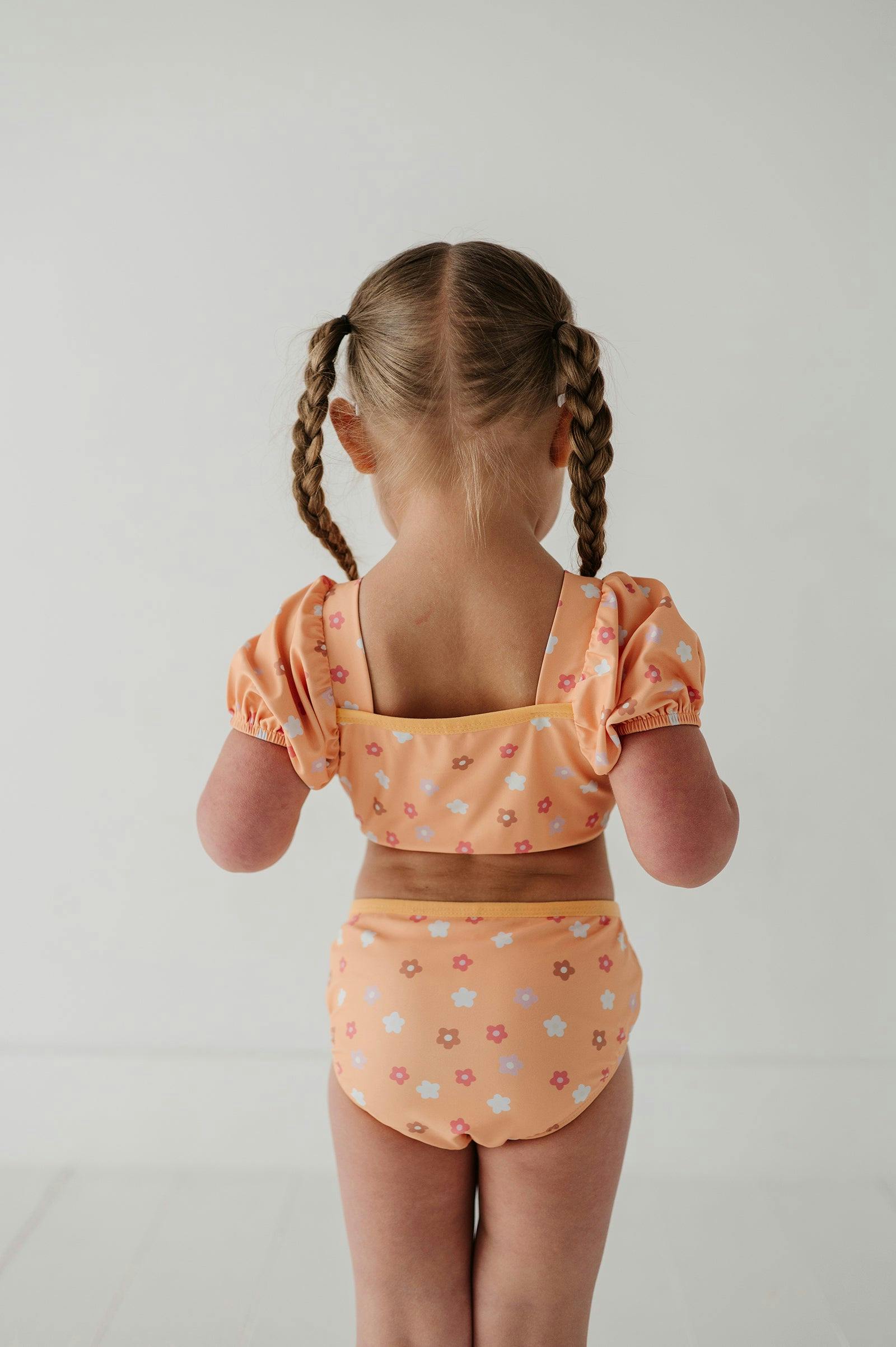 Girls Puff Sleeve Two-Piece Swimsuit in Desert Mist Blooms