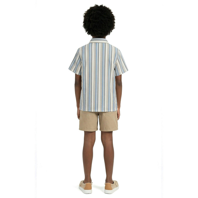 Big Kid Boys Puckered Stripes Buttondown | Blue Stripe