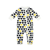 Black & Yellow Hearts Zip-up Baby Bodysuit
