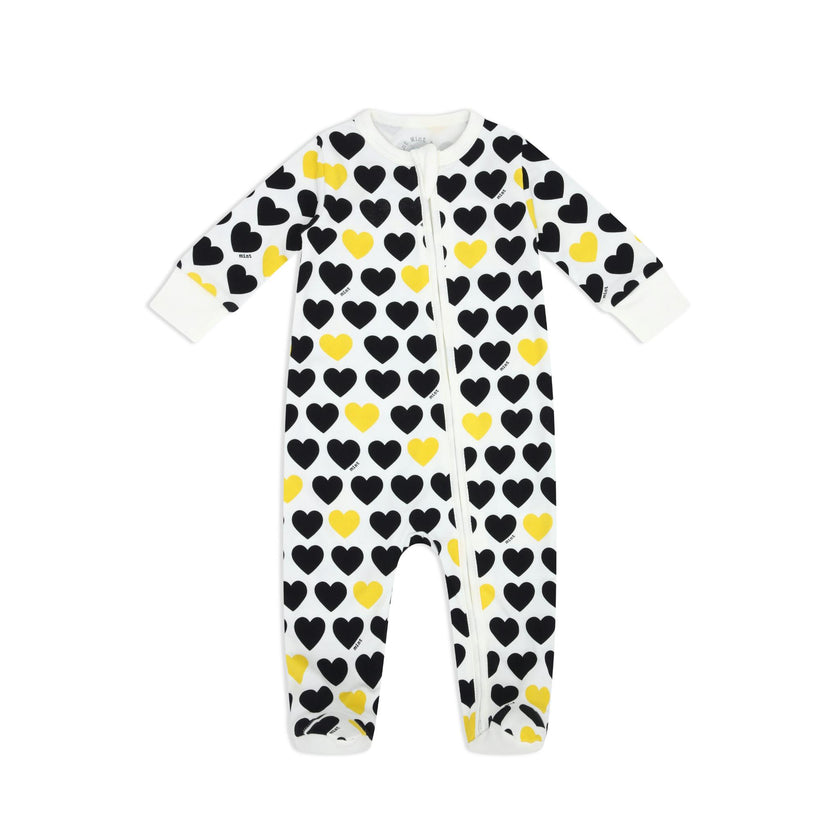 Black & Yellow Hearts Zip-up Baby Bodysuit