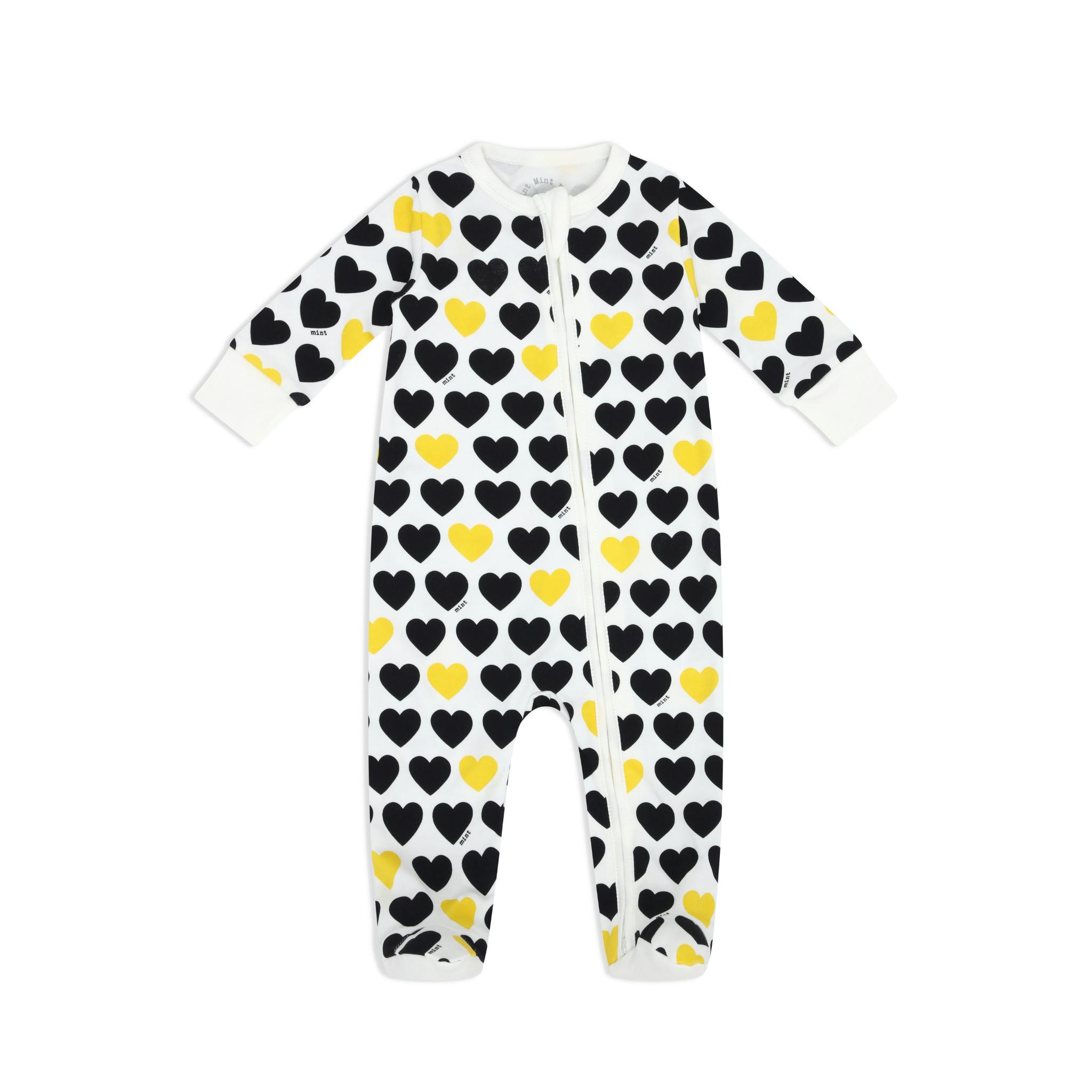 Black & Yellow Hearts Zip-up Baby Bodysuit