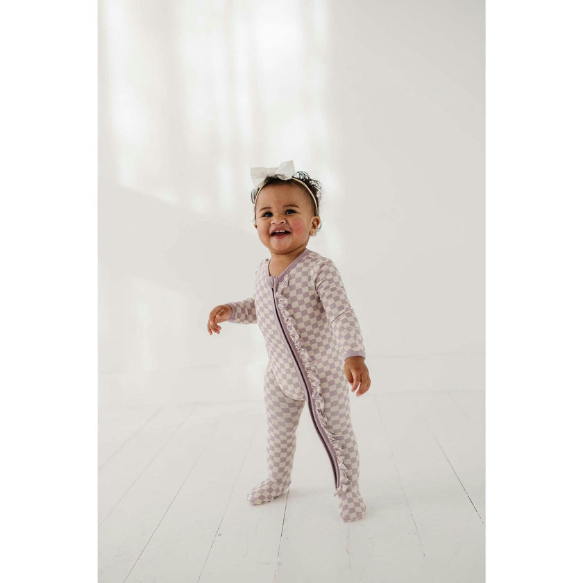 Footie Romper Lavender Cloud Checkered