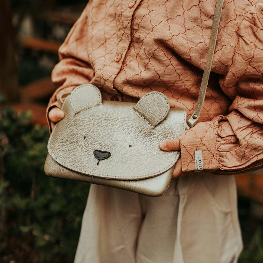 Alaula Purse | Bear | Champagne Metallic Leather