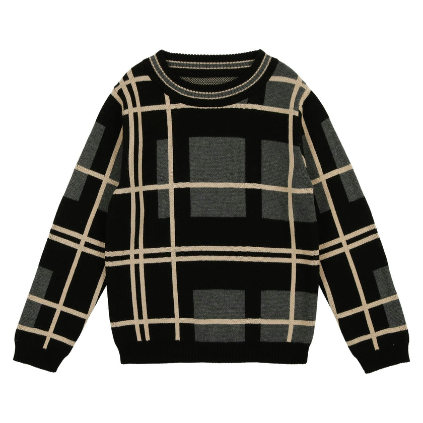 Preppy Plaid Wide Round Neck Relaxed Fit Sweater