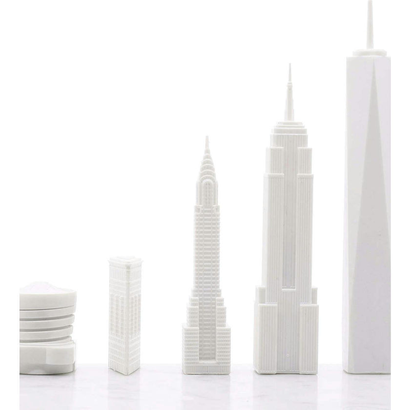 Chess Set Acrylic NEW YORK with Marble Hatch Board